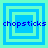 Four identical pixelated icons arranged in a , each featuring blue and cyan concentric squares with the text 'chopsticks' overlaid