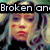 Pixelated image of a person with light-colored hair and red marks on face, showing text changes across frames.