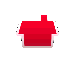 Red house-shaped icon with white outline in three of four, showing animation changes in house shape and color gradients