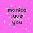 Pixelated text on a pink background with white speckles, displaying 'monica luv's you' in black letters across multiple repeated sections.