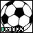 A 4x4 contact sheet of a soccer ball animation with the text 'dominique' at the bottom of each frame, showing subtle variations in black panel positions across frames.