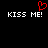 Red pixelated heart symbol above white text 'KISS ME!' repeated twice on black background.