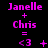 Animated sequence showing 'Janelle + Chris' text with heart symbol changing through multiple states on black background.