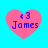 Four pink heart-shaped icons with blue text reading "<3 James" on a cyan background, arranged in a