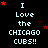 Pixelated text 'I Love the CHICAGO CUBS!!' with red stars on black background, animated star positions across frames.