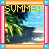 Pixelated summer scene with tree and water, framed by colorful borders; text changes from yellow 'SUMMER!' to green 'SUMMER!'