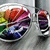 A circular icon with a rainbow gradient background showing of an object rotating clockwise