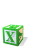 Green cube with white 'X' on front face, beige side faces, and gray shadow; multiple views show rotation and perspective changes.