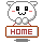 Four pixelated white animal icons with black eyes and pink cheeks hold brown-bordered signs reading HOME, each displaying distinct mouth expressions.