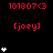 Red text and white symbols on black background with gray corner, displaying repeated '101807<3' and '[joey]' in pixelated style.