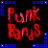 A contact sheet of 7 animated frames showing a pixelated text-based icon with multiple color-coded phrases arranged in a grid, bordered by blue square pixels on a black background.