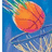 Pixelated basketball with green and blue motion trails on a blue background, next to red text reading "I ❤️ Basketball" on an orange background.