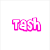 Six distinct words displayed in a , each word rendered in bright pink pixelated text with white outlines on a white background