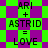 Green and purple checkered background with black text displaying 'ARI + ASTRID = LOVE' repeated twice in a