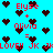 Pixelated cyan background with repeating red text and dark brown hearts in a pattern