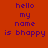 A static image with orange background and purple text reading 'hello my name is bhappy' in three , where the middle 's background alternates between orange and purple across six
