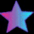 Four star-shaped icons arranged in a on black background, each with distinct gradient color schemes and pixelated texture