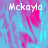 Pixelated text 'Mckayla' appears in white over a blue and pink abstract background with three distinct sections.