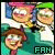A 3x3 contact sheet of animated frames from a cartoon-themed buddy icon featuring characters and text about 'Timmy' and his parents, with alternating green and pink background colors for each frame.