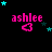 A black background displays the name 'ashlee' in pink text with a pink heart symbol below it, surrounded by cyan and dark blue stars that shift position across frames.