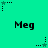 Green background with repeated 'Meg' text and star-shaped icons in various states of animation.