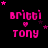 Pixelated pink text 'Britti' and 'Tony' with a heart symbol, surrounded by stars on black background; animation shows star positions shifting across frames.