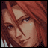 Pixelated character with red hair and blue eyes, static pose with text overlays changing across frames.
