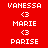 Red background with white text names and symbols, blue highlighted sections changing across frames.