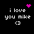 Pixelated text 'i love you mike <3' on black background with pink heart and starburst symbols in four quadrants.