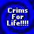 Four identical blue spiral backgrounds each display white text reading 'Crims For Life!!!!' with four exclamation marks.