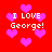 Red background with pink heart shapes and repeated white text "I LOVE George!" in pixelated font.