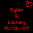 Red pixelated text and symbols on black background: 'Tyler & Lainey 11/13/07' with a heart symbol above the names.