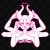Pixelated pink and white figure with dark eyes and mouth, four arms, and a small top hat on a black background.