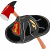 A pixelated firefighter helmet with an axe on top, next to green text reading "Original Icons .com" on a dark background.