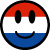 Pixelated circular icon with red white and blue horizontal stripes and a black smiley face
