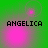 Green background with pink glowing orbs and the text 'ANGELICA' in pixelated black letters across four