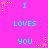 A static pixel art image with a bright pink background displaying repeated text and star motifs in cyan, yellow, and orange.