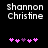 Pixelated text 'Shannon Christine' above pink and purple heart symbols on a black background, with animation changing the sequence of colored hearts.