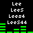 A black background displays white text reading 'Lee', 'LeeeS', 'Lees54', and 'LeeS544' above green horizontal bars that change in length across two