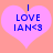 Two identical pink heart-shaped icons with blue text reading "I LOVE IAN<3" on a peach background.