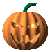 Six orange pumpkin icons with green stems, each displaying a carved jack-o'-lantern face with glowing eyes and mouth, arranged in a on a gray background