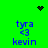 Green background with blue text and pixelated symbols; four identical text blocks arranged in a , each containing 'tyra', '<3', and 'kevin' in blue, with a black heart and black dotted star above and below the
