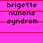 A static image with a bright pink background and three horizontal red lines, displaying the text "brigette nunons syndrom" in black pixelated font across two