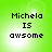 Green background with pixelated text "Michela IS awsome" in black, four identical arranged in a