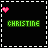Pixelated green text 'CHRISTINE' on black background with pink heart above, heart changes to pink sparkles in later frames.