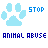 Animated contact sheet of a blue paw print icon with "STOP" and "ANIMAL ABUSE" text, showing frame-by-frame animation changes across 11 sampled frames in a 4x3 grid layout.