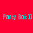 Four display 'Party Boi:]]' text in cyan on red, pink, white, and light pink backgrounds with pixelated rendering