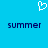 Pixelated white heart symbol above two instances of the word 'summer' in dark blue text on a solid light blue background.