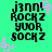 Green background with black pixelated text and pink square decorations; four identical arranged in a