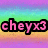 A static image with a rainbow gradient background and pink text reading 'cheyx3' in a pixelated font with black outline.